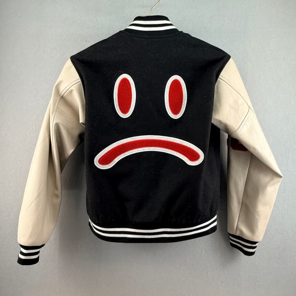 Ricco Gioventu Black "No Joke" Leather Wool Varsity Jacket - Picture 2 of 12